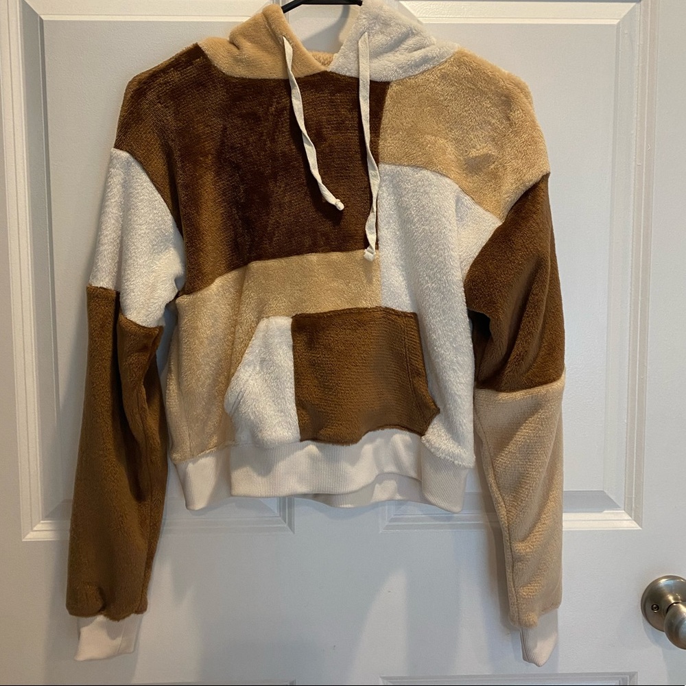 brown cropped fleece hoodie